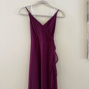 Lulus V-Neck Ruffled Red Wine Wedding Guest Dress